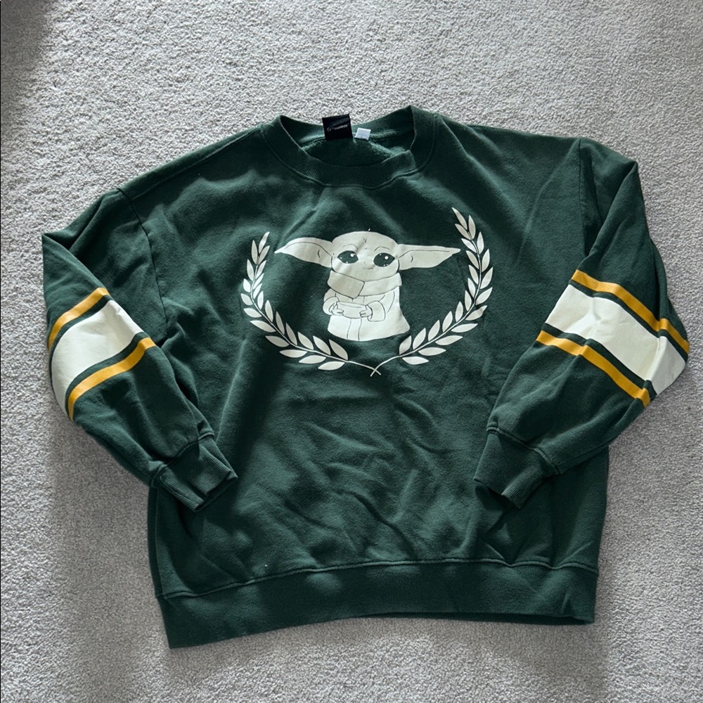 Green Crewneck Sweater with Baby Yoda Graphic - Picture 1 of 2